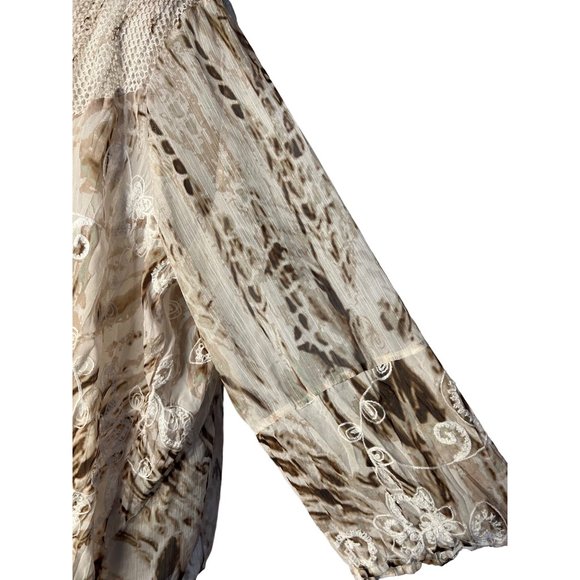 Travelers collection by Chicos 3/US-L16-18 Cardigan Open Front Brown Cream Embro - Picture 8 of 12